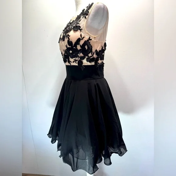 Black & Nude Dress Frilled Cocktail Party ModCloth Whimsigoth Chi Chi London 8 - Picture 4 of 16